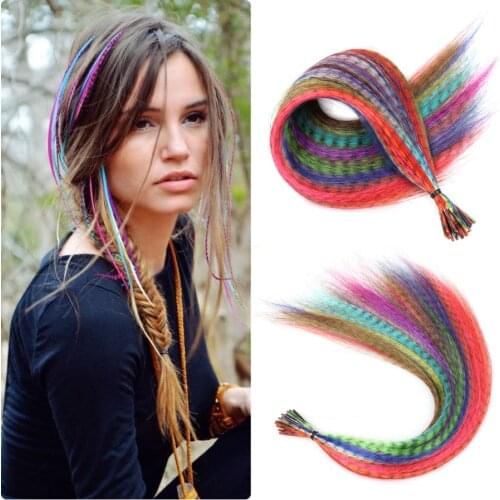 Rainbow Colored Stands of Hair Dye for Hair Extensions Fake Feather Hair Ornaments Extension without Clips for Women 2021