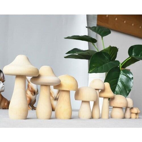 Wooden Mushroom Various Sizes Natural Unfinished Mushroom DIY Crafts Painting Peg Dolls Ornament Handmade Kids Toy Decoration