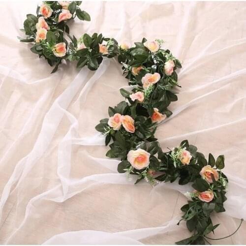 Artificial Rose Flower Fake Hanging Decorative Roses Vine Plants Leaves Artificials Garland Flowers For Living Room Wall Decor