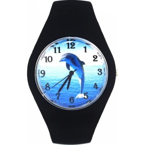 Jumping Dolphin Aquarium Fish Sea Animal Pattern Women Men Fashion Silicone Band Sport Quartz Wrist Watch