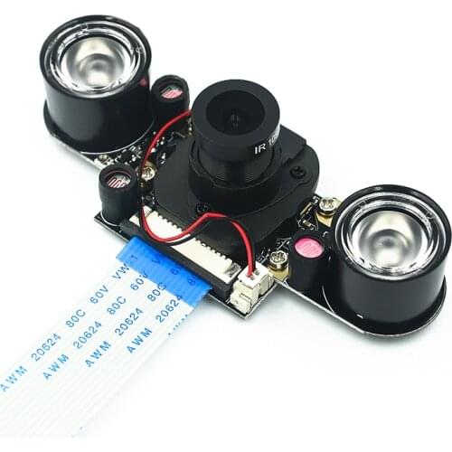 Night Vision Fisheye Camera 5MP withl Adjustable Camera and 2 LED Flashlight for Raspberry 4B/3B
