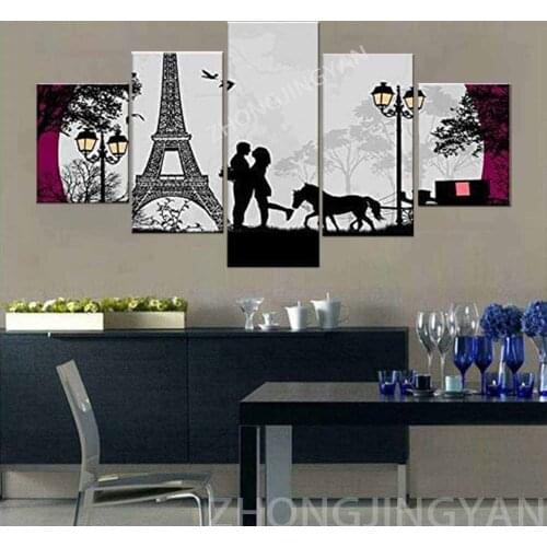 Canvas Painting Lover Under The Tower 5 Pieces Wall Art Painting Modular Wallpapers Poster Print for Living Room Home Decor