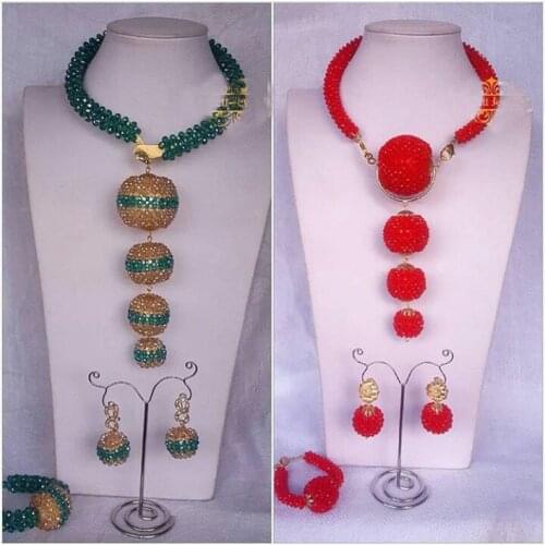 Classic Teal Green Gold Wedding Statement Necklace Set African Nigerian Beads Bridal Jewelry Set Wmoen Party Gift WE125