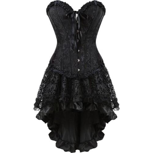 Corsets Skirts Steampunk Plus Size Overbust Classic Embroidery Bustier with Fluffy Pleated Layered Tutu Carnival Party Clubwear