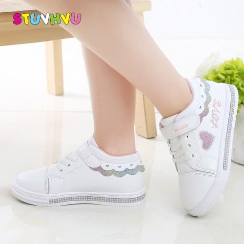 Girls Sports Shoes Leather Children Shoes Spring and Autumn New Flats Student Casual Shoes Winter Plus Velvet Warm Kids Sneakers