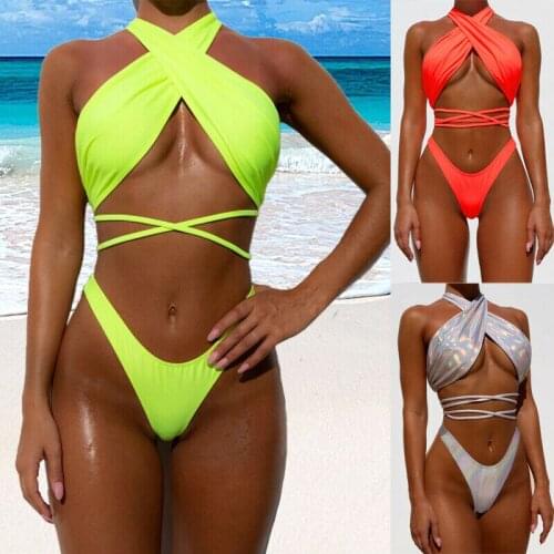 Summer Women Swimsuit Bikini Set Push Up Bra Pad Swimwear Sexy Beachwear Fashion Casual Slim Hollow Sleeveless Backless Bikini