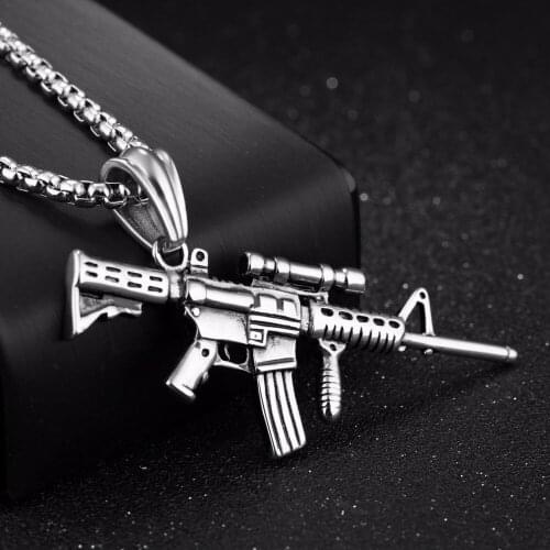 Silver Color /Black/Gold Color Stainless Steel Model Fire Weapon Sniper Rifle Pendant Necklace Mens Gothic Jewelry