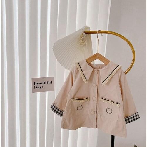 Fashion Outfits Girls Kids Trench Coat Autumn Long SleeveChildren Tassel Plaided Bow Outwear Cardigan Casacos ADK563