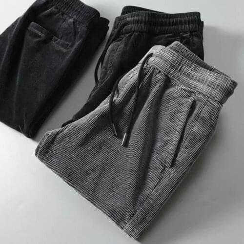 Mens spring and autumn large size nine-point pants Korean corduroy beam foot pants thin section summer loose casual trousers