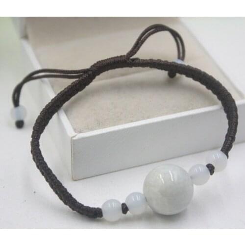 Genuine Natural Green A Jadeite Round Beads with Black Cord Handmade Bracelet