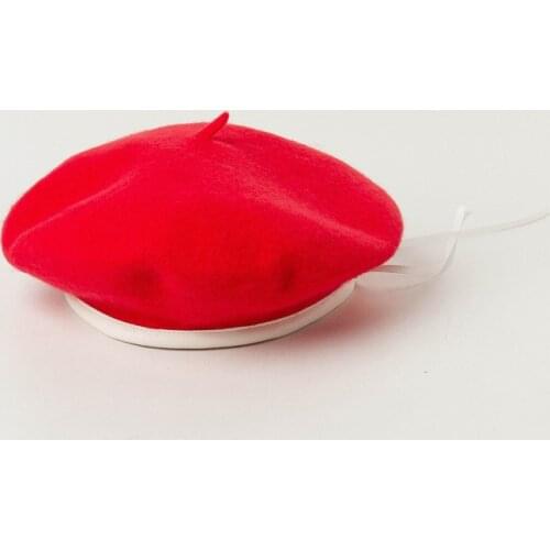 New style wool Vintage Warm soft Wool yellow PU edge Adjustable drawstring Women Beret Hat size 56-58cm