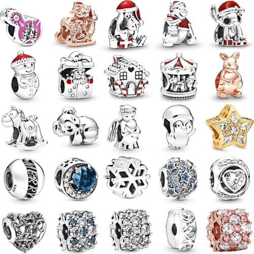 NEW 2019 100% 925 Sterling Silver Winter Christmas Series Rose Gold Cute Animal Charm Fit DIY Original Bracelet Jewelry Gift