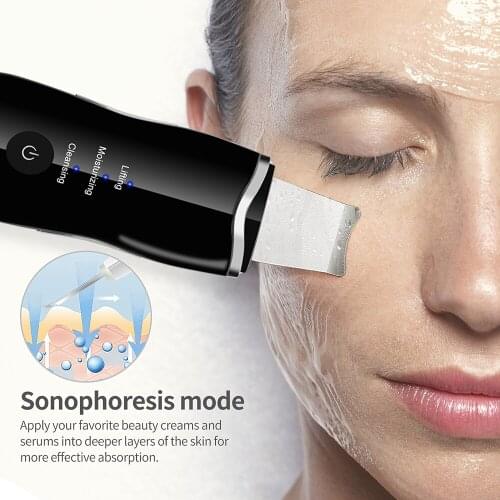 Professional Ultrasonic Facial Skin Scrubber Ion Deep Face Cleaning Peeling USB Rechargeable Skin Care Device Beauty Instrument