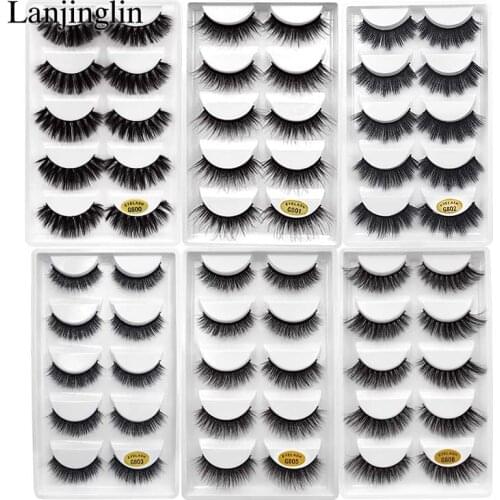 LANJINGLIN 5 Pairs 3D Mink Lashes Natural Long False Eyelashes Dramatic Volume Fake Lashes Makeup Set Extension Tool Eyelashes