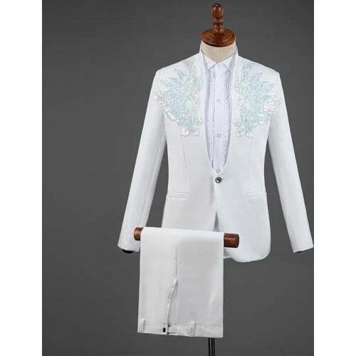 High Quality Wedding Suit Performance Male Host Dress Suit Stand Collar Singer Stage Men Sequined Tuxedo Suit Traje Novio 2021