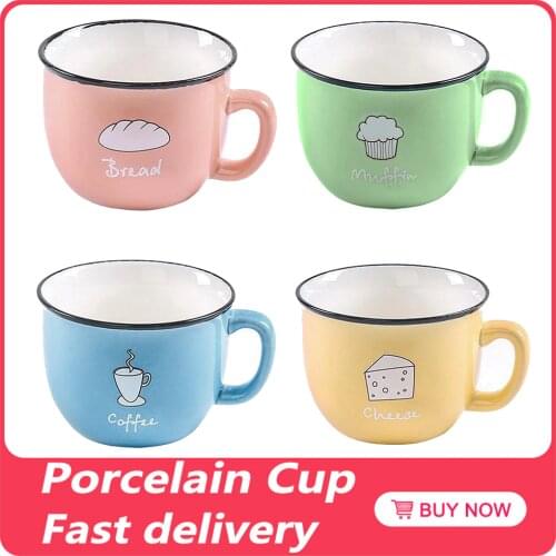 Creative Color Heat-resistant Mug Cartoon With Spoon Lid 200ml Cup Milk Coffee Ceramic Mugs Children Cup Office Drinkware Gift