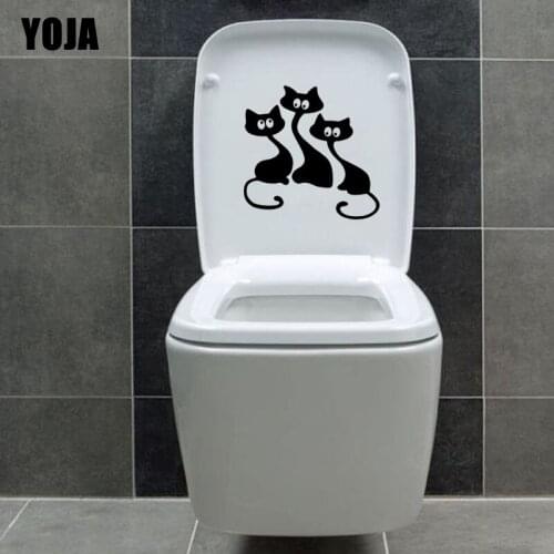 YOJA 21.7*21.2CM Funny Cats Toilet BedRoom Home Decor Wall Art Sticker Decal T4-0049