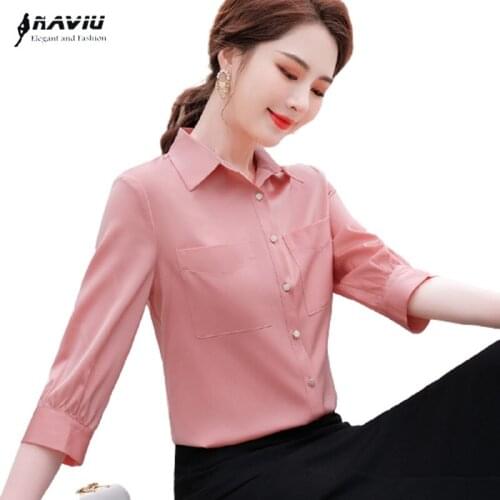 Shirt Women Pocket Design 2021 Summer New Fashion Temperament Casual Half Sleeve Chiffon Blouses Office Ladies Formal Work Tops