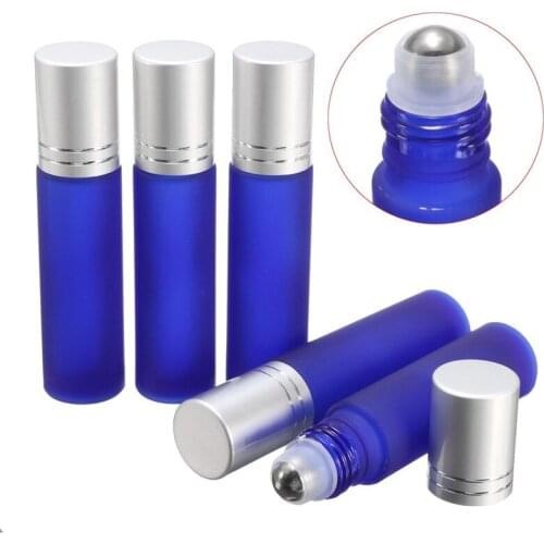 10 Pcs 10ML Refillable Empty Frosted Glass Roll-On Roller refillable Bottles 10ml roller bottles for essential oil with silver