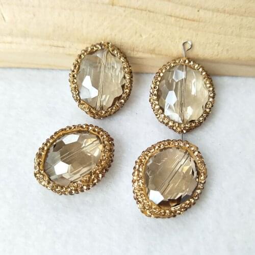 10Pcs oval-shaped Faceted Crystal Glass Loose Beads pave rhinestone Spacer Connector Beads Jewelry Finding BD263