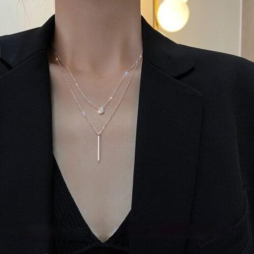 12pcs/lot Double Necklace Choker Shiny Zircon Geometric Long Clavicle Chain Woman Wedding Jewelry Birthday Gift