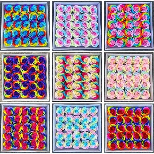 16 Pcs/Set Colorful Soap Rose Flowers with Gift Box for Wedding Favors Decoration Handmade Artificial Flower Party Supplies