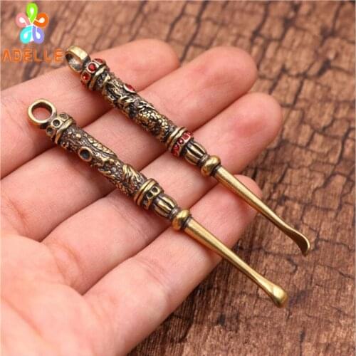 2x 100% Solid brass Vintage Ear Pick Dragon Wax Remover Curette Spoon Ear Cleaning Care tools Key Accessory Free Shipping