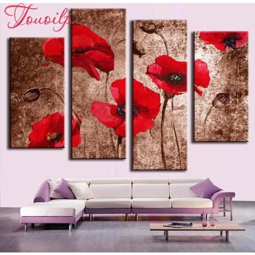 4pcs,Full Square&round 5D DIY Diamond Painting poppy flower Diamond Embroidery,Cross Stitch,Mosaic,sticker,home decoration