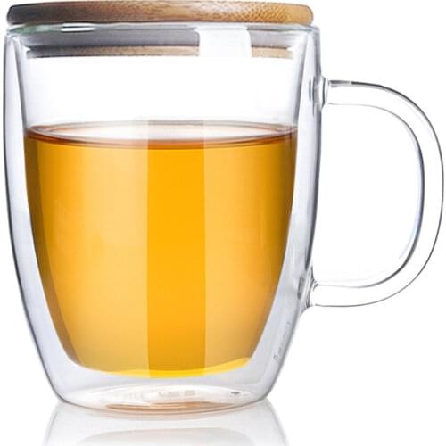 475ml Big beer wine water glasses Drinking glass Tumbler cup Juice cups with bamboo lid Large tea holder mug Double wall mugs