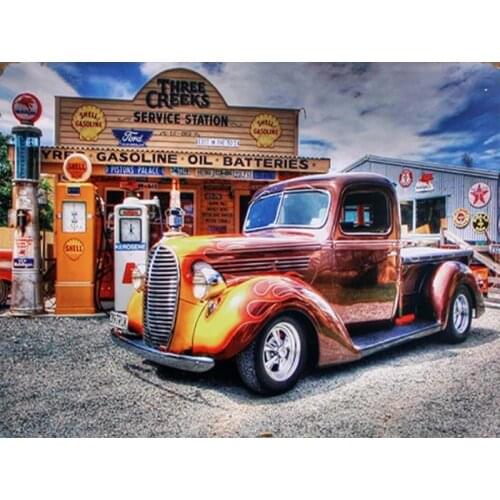 Diamond Painting,5D DIY Full Diamond Embroidery,Square/Round Diamond Inlaid Mosaic,Cross Stitch Home Decor Gas Station Car E1638