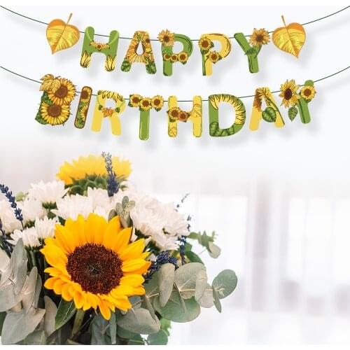 DIY Sunflower Happy Birthday Banner Baby Shower Party Decoration Wall Hanging Bunting Kids Sunflower Birthday Party Favors