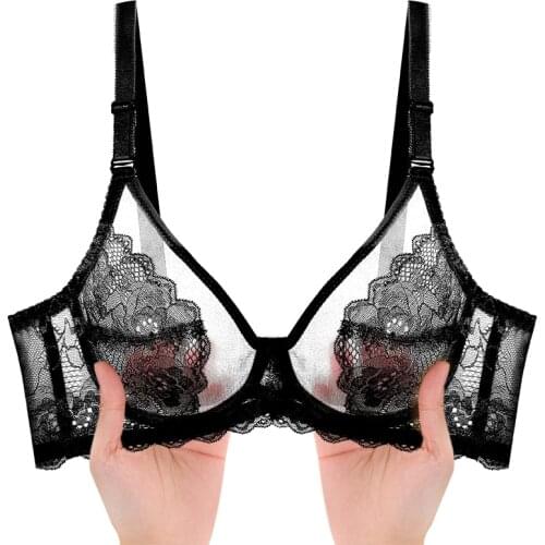Meizimei Ultra-thin Cup Sexy Lace Underwear Transparent Bra for Women Lingerie Top BH Comfortable Breathable Brassiere Black 34D