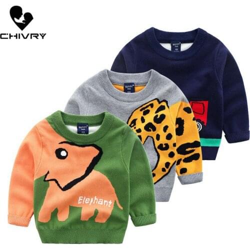 Kids Children Pullover Sweater Autumn Winter Boys Girls Elephant Cartoon Print O-neck Knitted Sweaters Tops Clothing for 2-7T