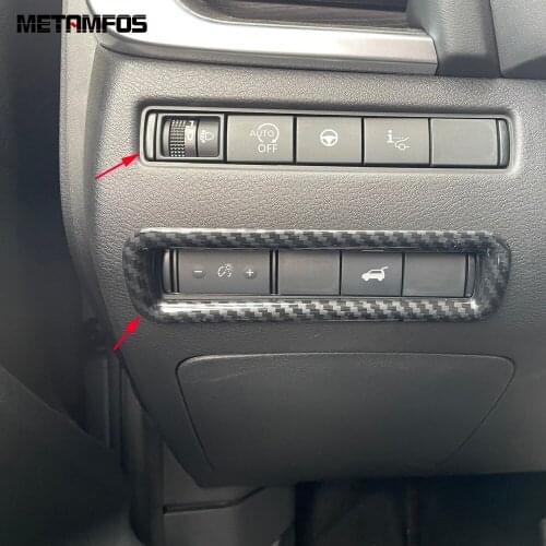 For Nissan Rogue X-trail 2021 2022 Carbon Fiber Head Light Lamp Switch Button Cover Trim Molding Sticker Accessories Car Styling