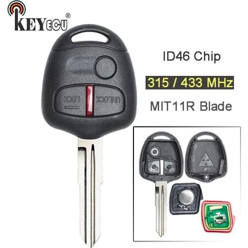 KEYECU 315MHz / 433MHz ID46 Chip Replacement 3 Button Remote Car Key Fob for Mitsubishi Lancer Outlander Right MIT11R Blade