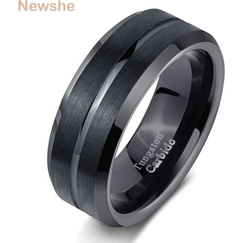 Newshe Mens Tungsten Carbide Black Charm Ring 8mm Wedding Band For Men Fashionable Jewelry Size 9-13 TRX048