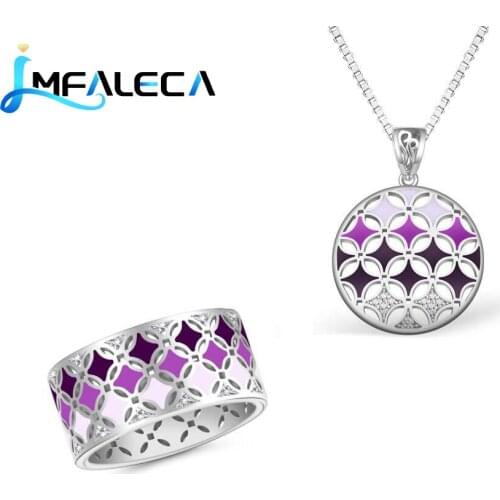 LMFALECA Silver Necklace Ring Sets for Women 925 Sterling Silver Purple Enamel Jewelry Pendant Box Chain Fine Jewelry Gift