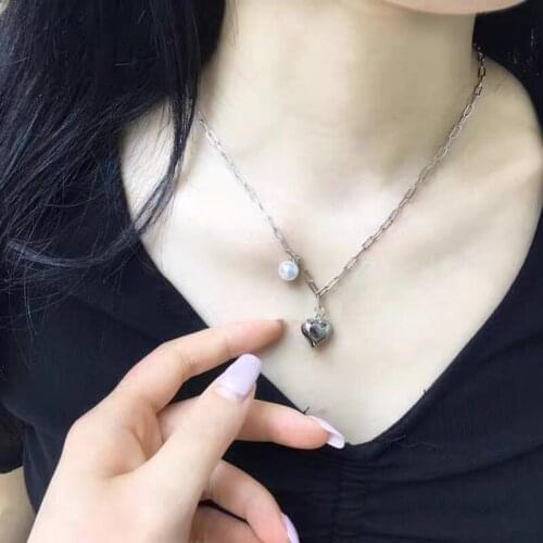 S925 Sterling Silver Fine Jewelry Set Fashion Love Heart Silver Jewelry Matching Natural Freshwater AK Pearl Round Beads