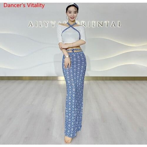 Belly Dance Suit Half Sleeves Top Printing Skirt Practice Clothes Oriental Dancing Set Adult Elegant Performance Clothing Summer