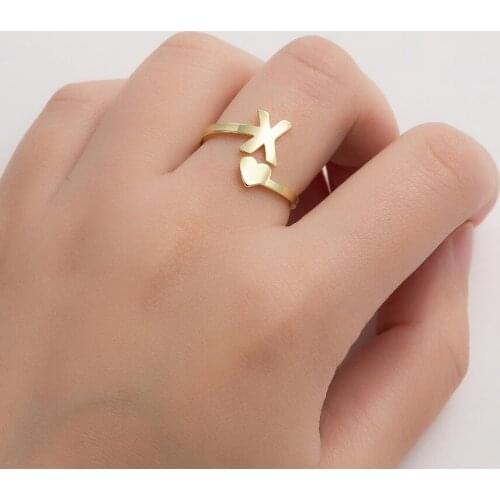 Lyvior Personalized New 26 Initials Letter Open Ring Adjustable Stainless Steel Girls Love Retro Simple Name Rings for Women Men