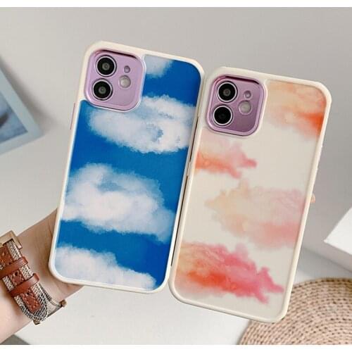 Matte Sky Sunset Clouds Square Phone Case for iPhone 12 Mini 11 Pro XS Max Shockproof Plating Detachable Camera Protection Cover