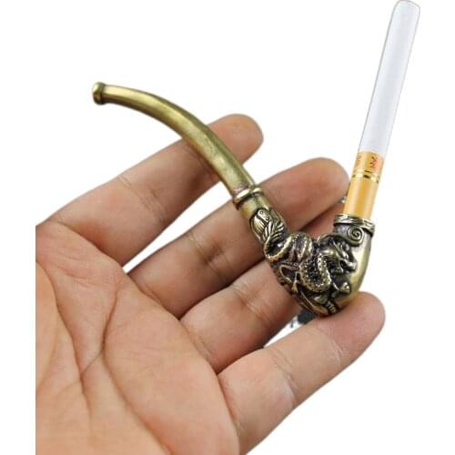 Copper Dragon Phoenix Smoke Metal Pipes Portable Creative Smoking Herb Tobacco Men Cigarette Holder Mouthpiece