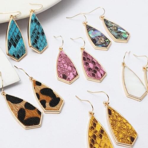 Fashion TX Brand Classic Leopard Leather Pearls Shell Abalone Shell Kite Dangle Drops Earrings KS Design Kite Drops Earrings