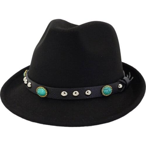 Men Women Wool Felt Formal Party Jazz Trilby Fedora Hat with Rivet Unisex Jazz Hat Cap European US 6 Colors GH-331