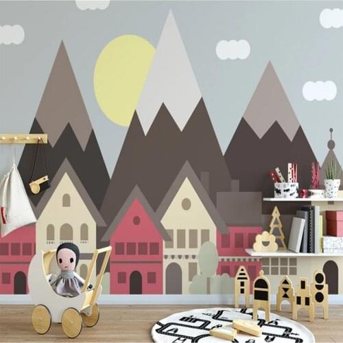 Custom Wall Paper Printing Wall Painting Nordic Cartoon House Children Room Kindergarten Bedroom Wall Decoration Wallpaper Mural