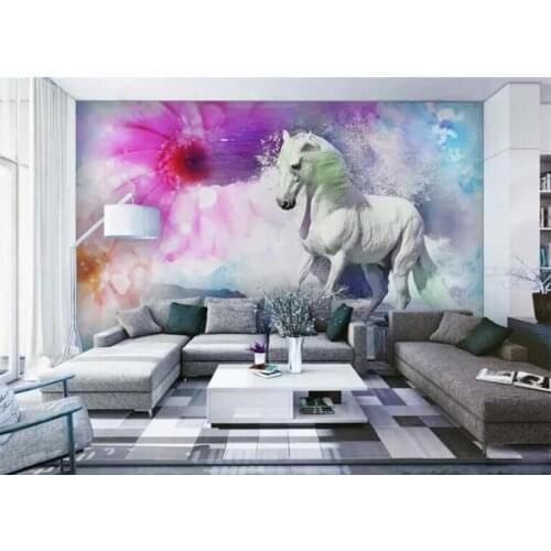 White horse hand-painted flowers 3d wallpaper for living room restaurant mural wallpaper for walls 3d flooring