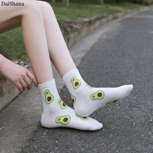4Pairs Women Solid Avocado Socks Casual Joker Cotton Short Socks Ladies Fruit Concise Korean College Style Breathable Sox Trendy