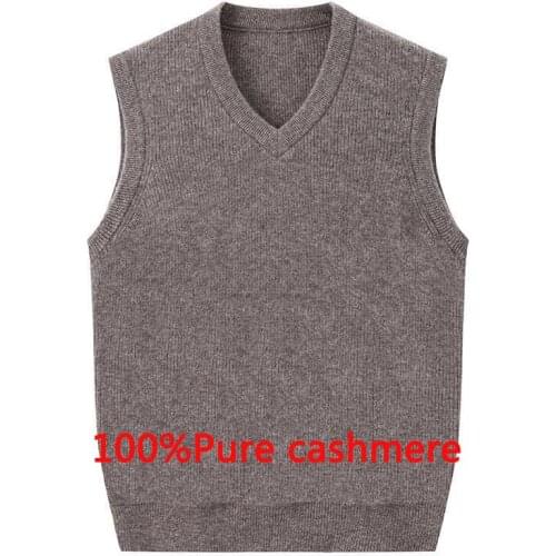 New fashion high quality Pure Cashmere Men Winter Thickened Sweater Male Casual Knitted V-neck Vest, Sleeveless plus size S-5XL