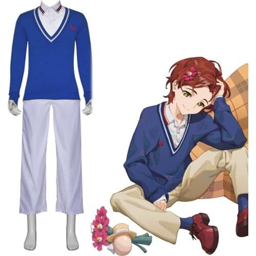 New Anime Wonder Egg Priority Costumes Mens Momoe Sawaki Cosplay Sweater Shirt Pants Wig Full Sets for Women Halloween Outfit