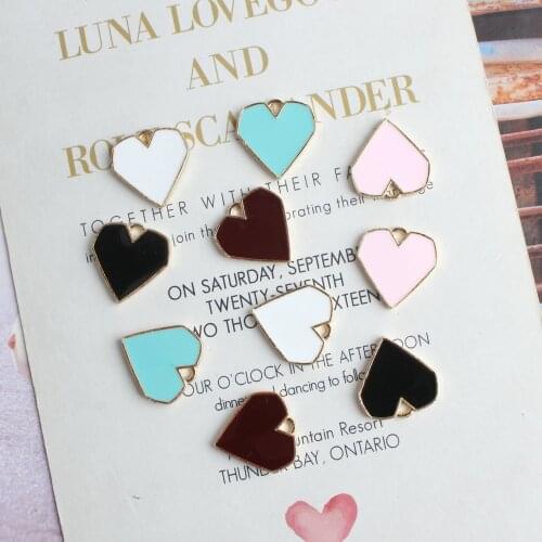 Wholesale 100pcs 16*16mm Gold Tone Plated Enamel Alloy Heart Charms DIY Jewelry Findings Ornament Accessory Metal Pendant Decor